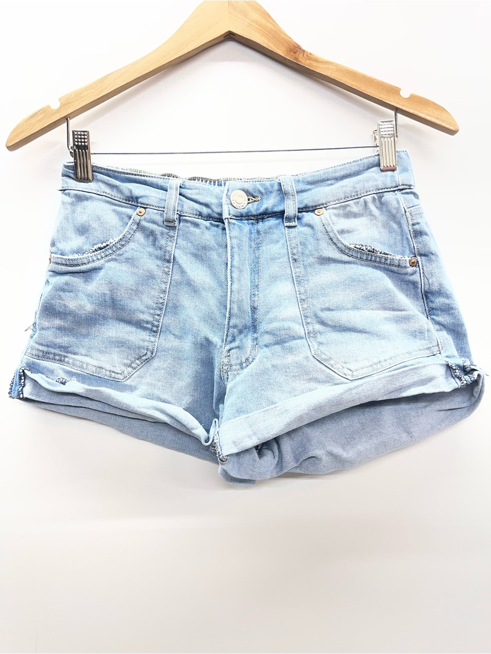 Almost Famous Light Wash Blue Denim Jean‎ Shorts with Elastic Back